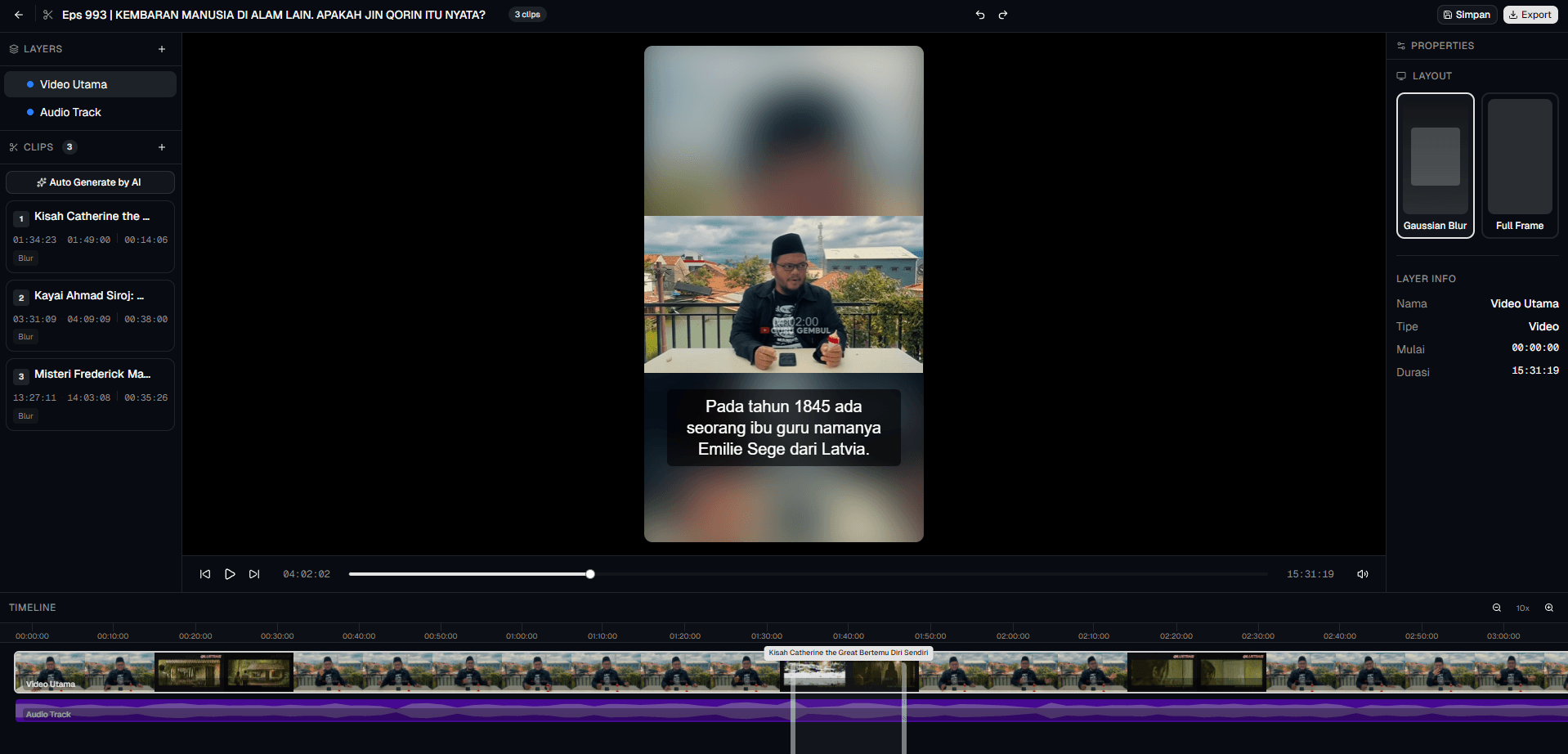 ClipperStudio — Fitur AI Clipping otomatis